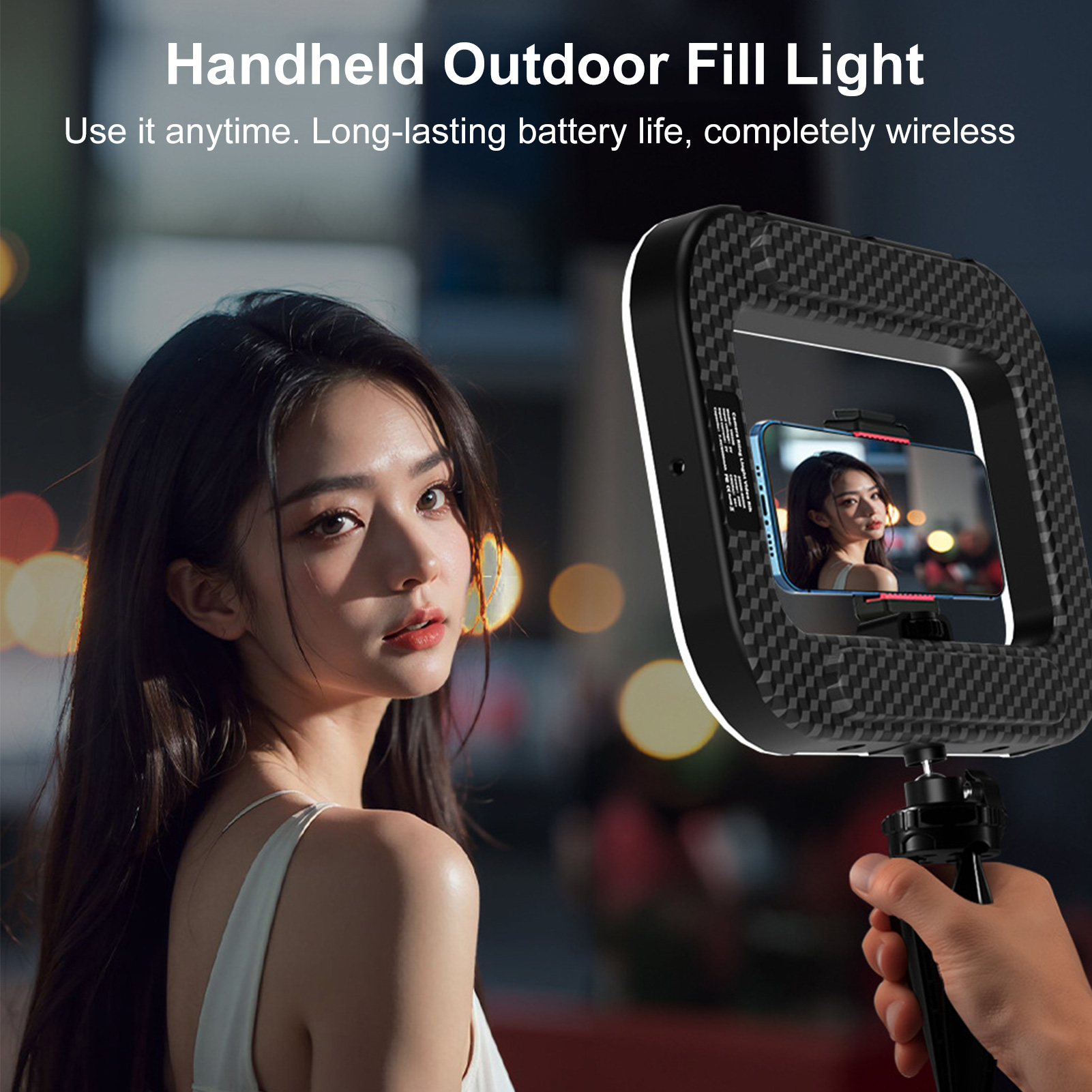 Photography Lighting Ring - 充電式携帯電話ライト、ハンドヘルドフォンスタビライザー（スマホホルダー付き）、ビデオ録画用ハンドヘルドリングセルフィーライト