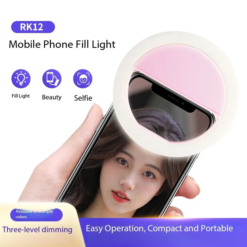 Photography Lighting Ring - 充電式クリップオン自撮りリングライト 3段階調節可能 ポータブルスマホ用美顔フィルライト ライブストリーミング/ビデオ撮影用