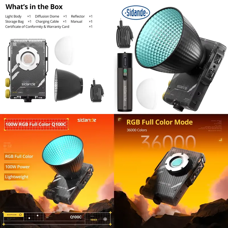 Photography Lighting Brand - Sidande Q100C Q100Lite 光学100WハイパワーRGBフルカラーポータブルプロフェッショナル写真撮影用フィルライト
