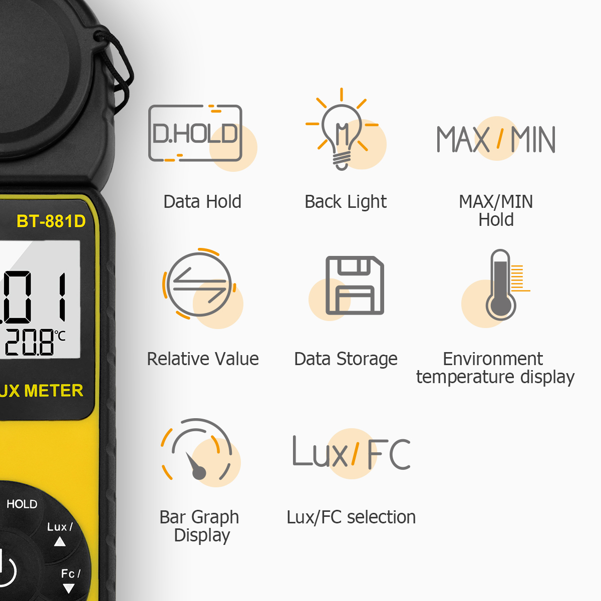 Photography Lighting Meter - デジタル照度計 400,000 ルクス ハンドヘルド照度計照度計 LCD バックライト植物写真撮影オフィス工場用
