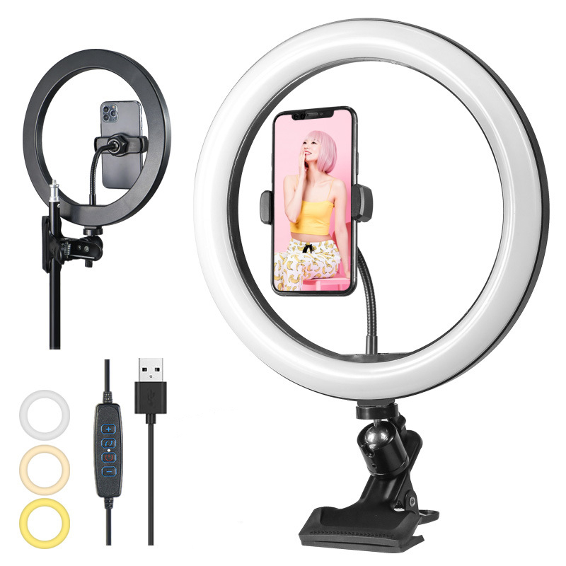 Photography Lighting Mount - 調光可能なLEDリングライト、電話用USB自撮りランプ、ライブストリーミング、スタジオビデオ写真、プロ仕様の照明、26cm