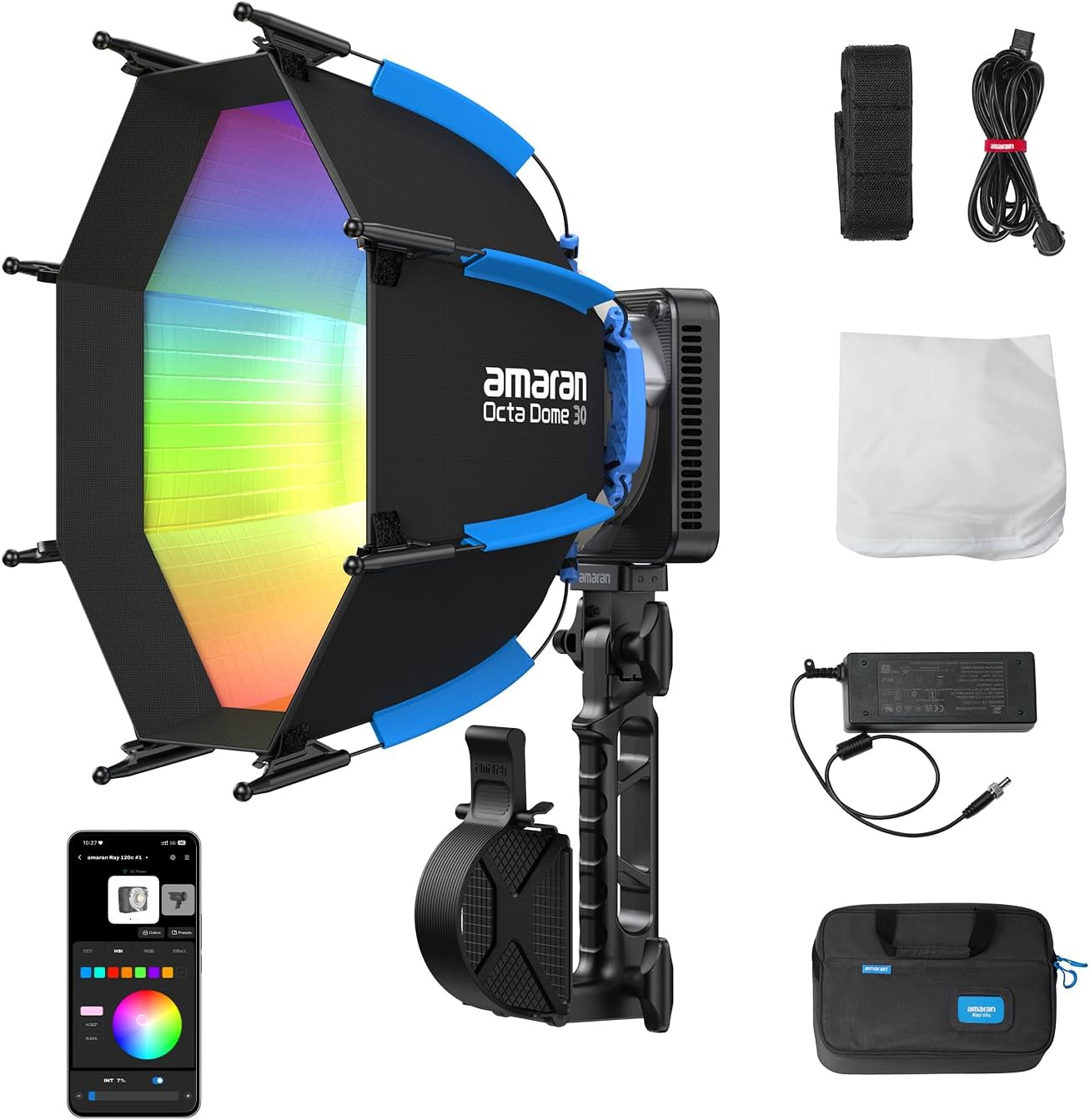 Photography Lighting Bag - 120W RGB LEDビデオライト、IP54等級のポータブルスタジオ照明、CCT 1,800K-20,000K、アプリ制御のボーエンズマウント、写真撮影用、ソフトボックスとキャリーバッグ付属