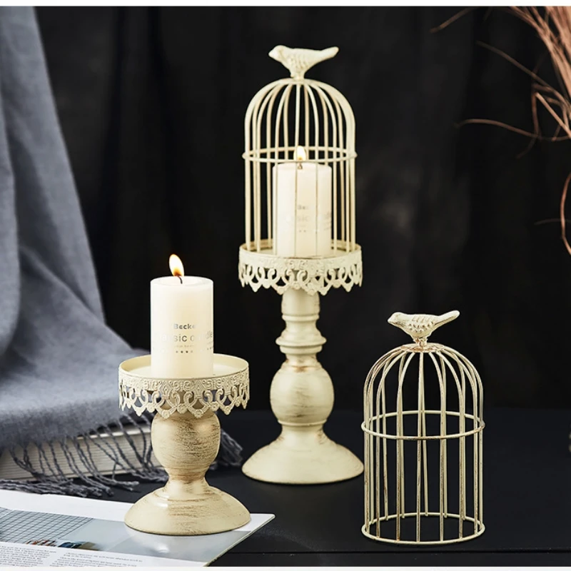 Vintage Photography Lighting - ヴィンテージ鳥かごキャンドルホルダー彫刻花柄ホーム卓上装飾工芸品写真撮影結婚式ダイニングルーム装飾小道具