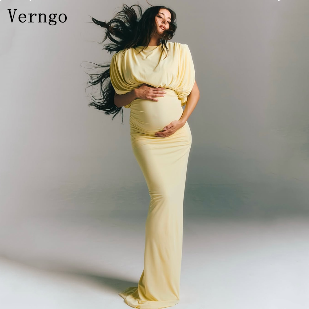 Photography Natural Lighting - Verngo ライトイエロークレープマタニティドレススリムストレッチマーメイド写真撮影マキシガウン妊婦妊娠カスタマイズ