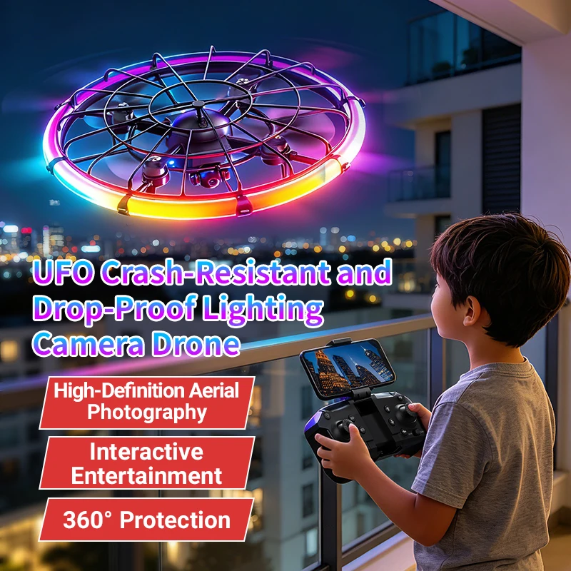 Photography Lighting Mount - JJRC H145 UFO RCドローン、デュアルHDレンズ、RGBフローライト、フルボディプロテクション、空撮クアッドコプター玩具